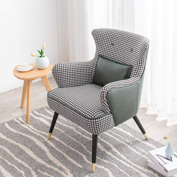 Green Cotton Linen Houndstooth Side Chair with Gold Legs-Richsoul-Chairs & Recliners,Furniture,Living Room Furniture